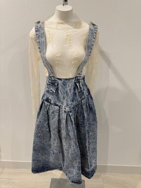 Acid-Wash Denim Pinafore Midi Dress Sz XS